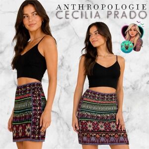 Anthropologie Cecilia Prado Women's Small Knit Skirt Boho Aztec Tapestry NEW$198
